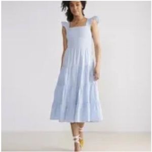 vineyard vines flutter sleeve smocked seersucker midi dress size S